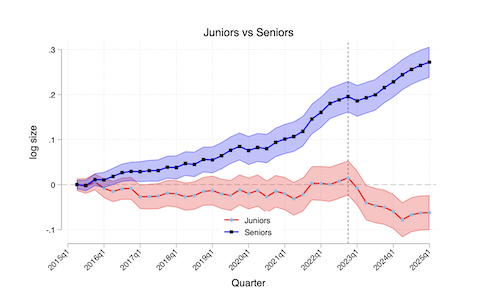 Chart showing generative AI impact on hiring by seniority level